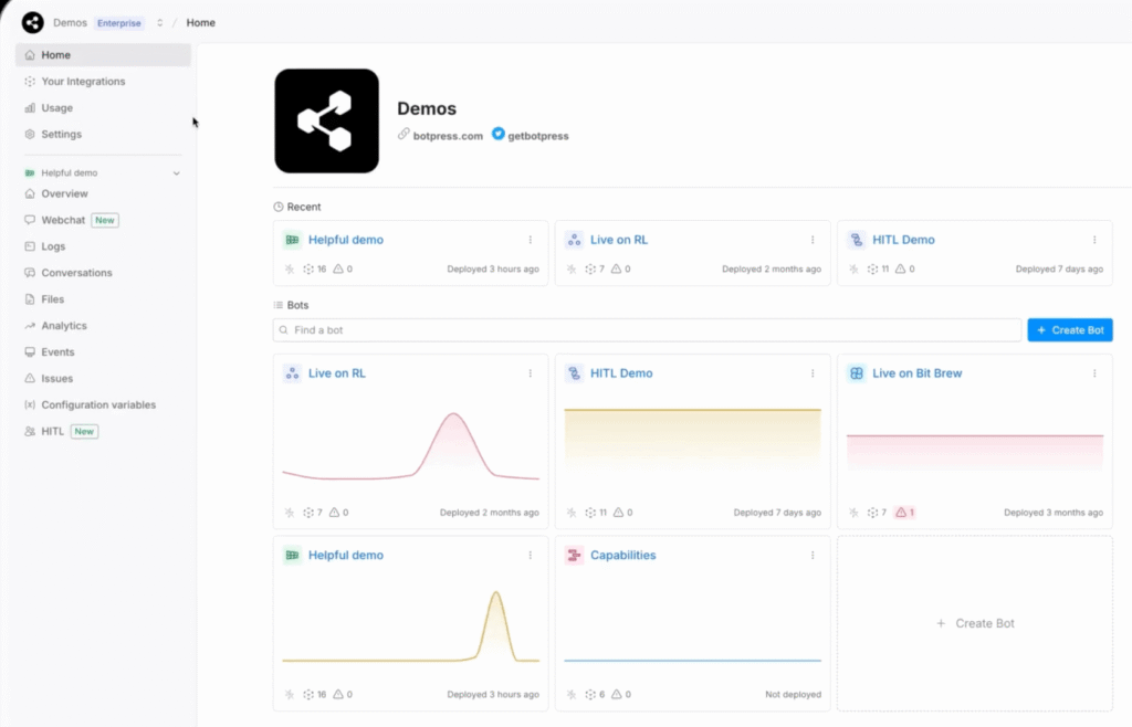 Botpress main dashboard